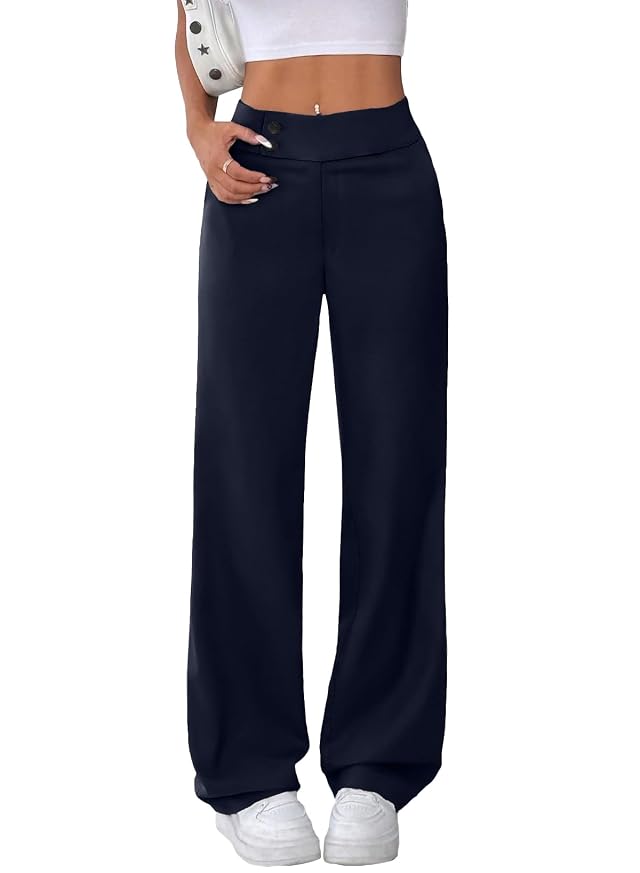 EVALESS Womens Elastic High Waist Straight Leg Pants Business Casual Work Pants Fall 2025 Button Down Zip Up