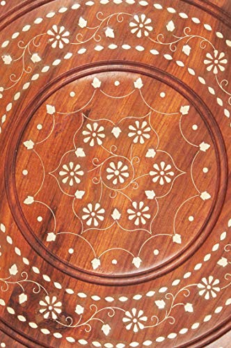 Marokkanischer Tisch Beistelltisch aus Holz Caglanur Braun ø 38cm groß rund | Orientalischer runder Hocker Blumenhocker… – Bild 6