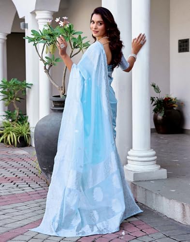Image of SIRIL Women's Chanderi Cotton Jacquard Saree with Unstitched Blouse Piece