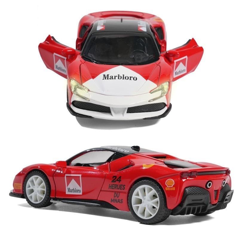Image of WORSHIPER Ferrari MARBLORO Model Car 1:32 Exclusive Alloy Metal Pull Back Die-cast Car Die-cast Metal Pullback Toy car with Openable Doors & Light Music