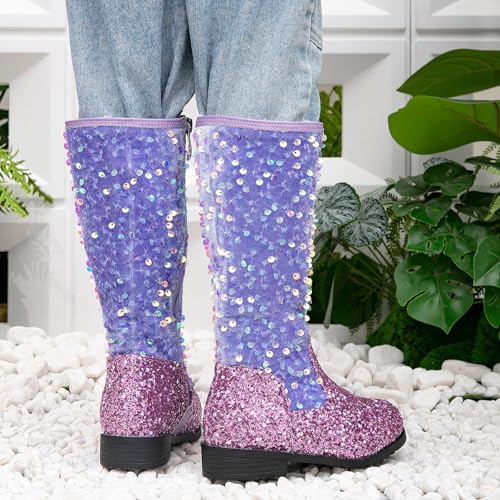 Girls Cowboy Boots Glitter Mid Calf Knee Length Horse Riding Boots for Big Kids 2025 Stylish Fashion Cool Street Shoes3