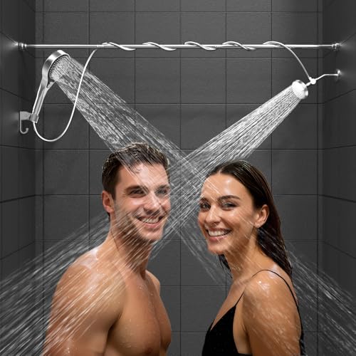 NTPN Dual Shower Head with Handheld for Couples: High Pressure Double Shower Heads for Two People - Adjustable Two Showerhead System with 3 Flow Settings Fits 2 Person Bathroom (Chrome)