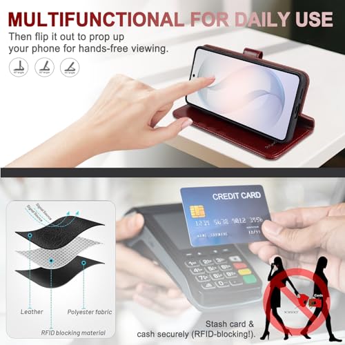 Funda para Samsung S26 Plus Monasay piel burdeos con bloqueo RFID 3