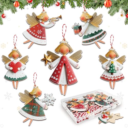 24 Stück Weihnachtsengel Anhänger aus Holz, Weihnachtsbaum Deko...