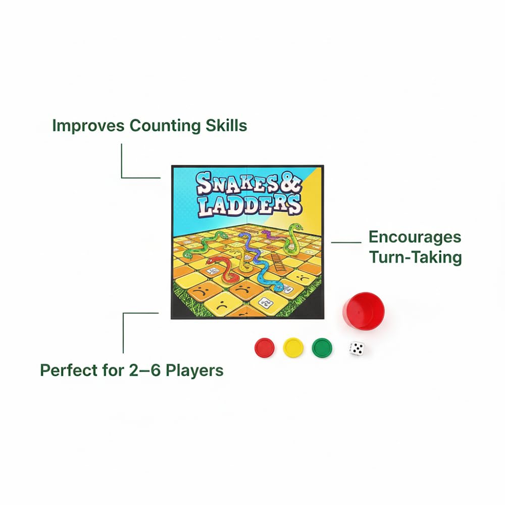ZINNIAUK Snakes & Ladders Kids Play Board Game, Multi-color - Image 4