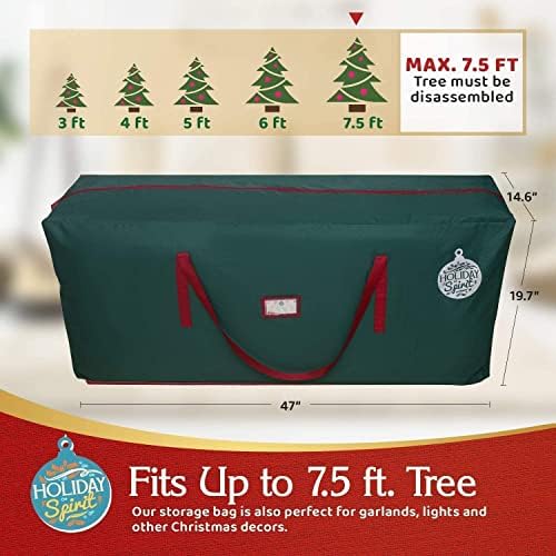 HOLIDAY SPIRIT Jumbo Christmas Tree Storage Bag in Green - Fits a 7.5Ft / 2.3M Tree - Premium, Heavy-Duty Oxford Fabric, Durable Reinforced Handles & Zipper - Waterproof, Protects Moisture & Dust