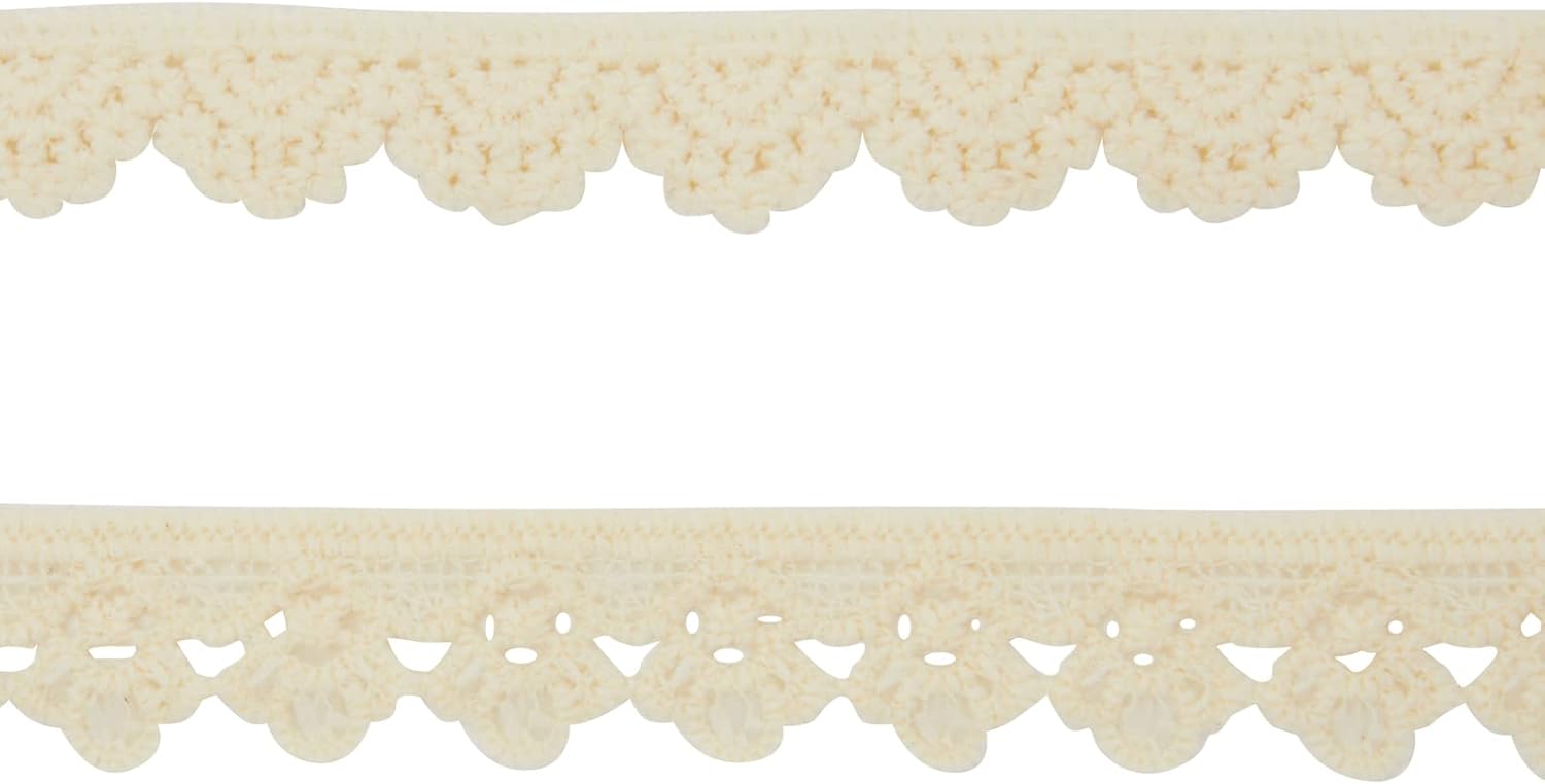 30 Yards Beige Lace Trim, 2 Styles Crochet Scalloped Edge Ribbon Vintage Sewing (15 yd Each, 2 Spools)