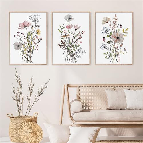 Cuadros decorativos florales estilo bohemio para salón y oficina set de 3 láminas modernas