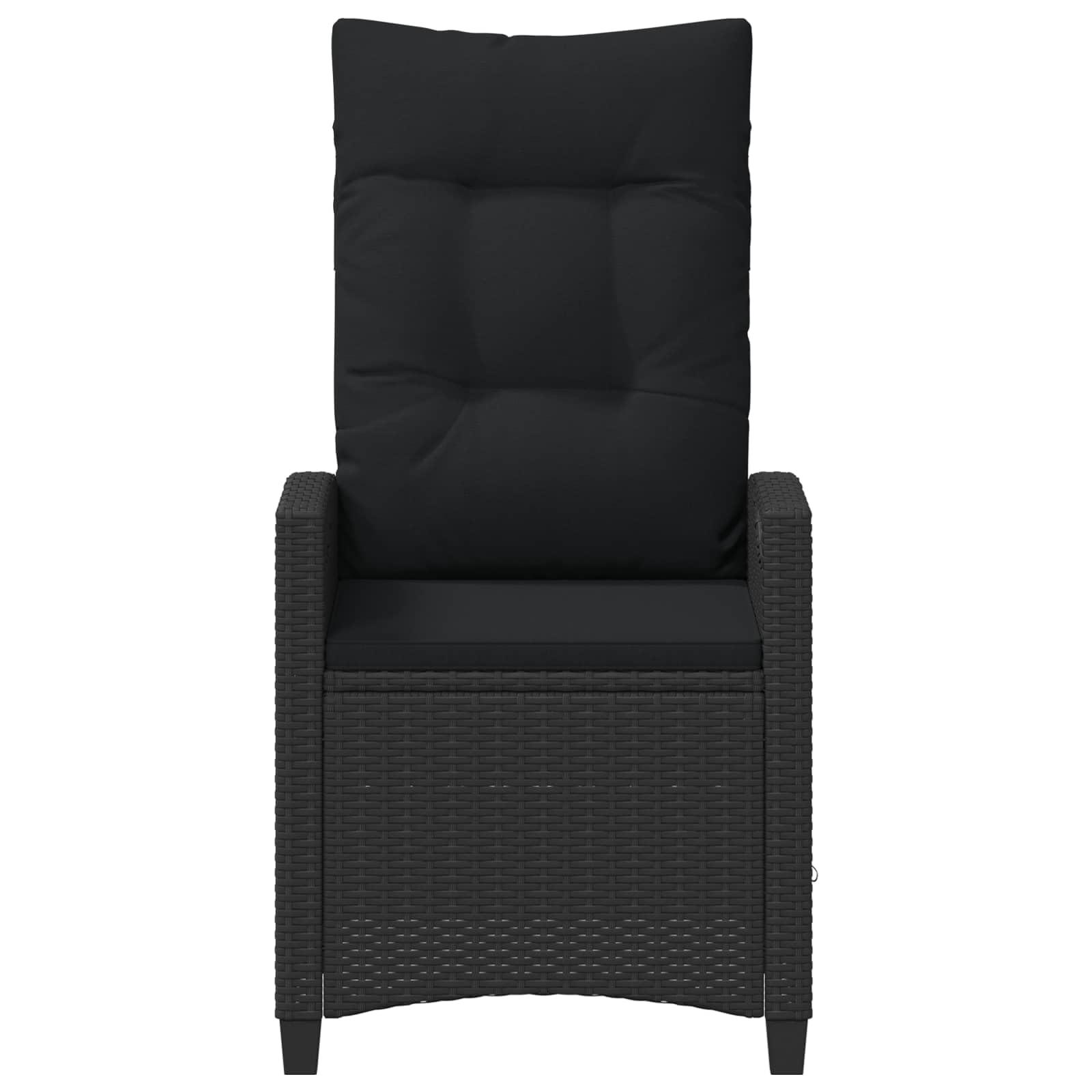 Regulowane krzesło ogrodowe czarne z polirattanu, 56 x 60 x 112 cm, krzesło outdoorowe ze składanym stołem, krzesło z podłokietnikami na taras, balkon, do ogrodu, odporne na warunki