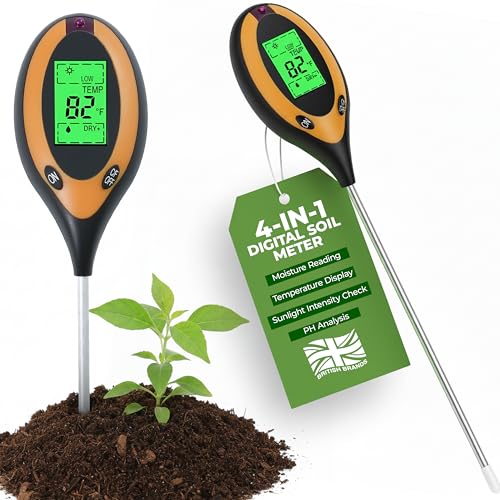 My Garden Digital Soil Meter 4-in-1 - PH Meter for Soil Moisture Meter Temperature & Sunlight Sensor - Plant Moisture Tester with Digital Display & Garden Soil Analyzer for Healthier Plant Growth