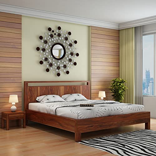 Image of Solid Wood King Size Bed for Bedroom | Wooden Furniture Crafted from Premium Sheesham Wood | Elegant Bedroom Double Bed Without Storage | Brown Finish (83.75X78.75X41.3 Inches)