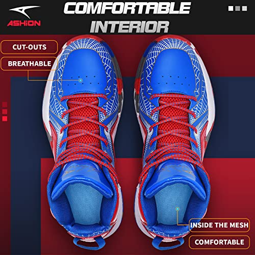 Ashion Kids Basketball Shoes Boys Girls High Top Sneakers Non Slip Running Shoes For Unisex Kids Red Blue Big Kid Size 7.5 #TOP5