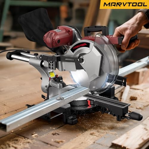 Image of 12-Inch Dual-Bevel Sliding Compound Miter Saw, 3800RPM, 15 Amp, Dual Bevel 0-45 with Extension Table, 36T Blade, Power Saw for Metal, Plastic, Wood, Laminates