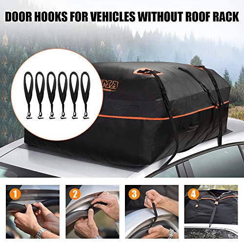 SANHIMA Rooftop Cargo Carrier Bag - 20 Cubic Feet Waterproof Cargo Carrier with Anti-Slip Mat + 2 Reinforced Straps + 4 Bungee Cords + 6 Door Hooks for All Vehicle with/ Without Rack & Truck Bed