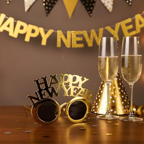 Image of Crackles Happy New Year Gold Goggles | Stylish Party Glasses for New Year Celebration | Fun Photo Booth Prop & Festive Accessory for Adults & Kids (Pack Of 1)