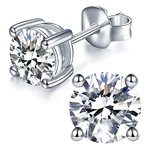 IMOLOVE Moissanite Stud Earrings with 0.6ct-3ct DEF Color Round Cut Lab Created Diamond Earrings in Sterling Silver with 18K White Gold Plated for Women Men, 1 carat/pair, White Gold, Moissanite Cover