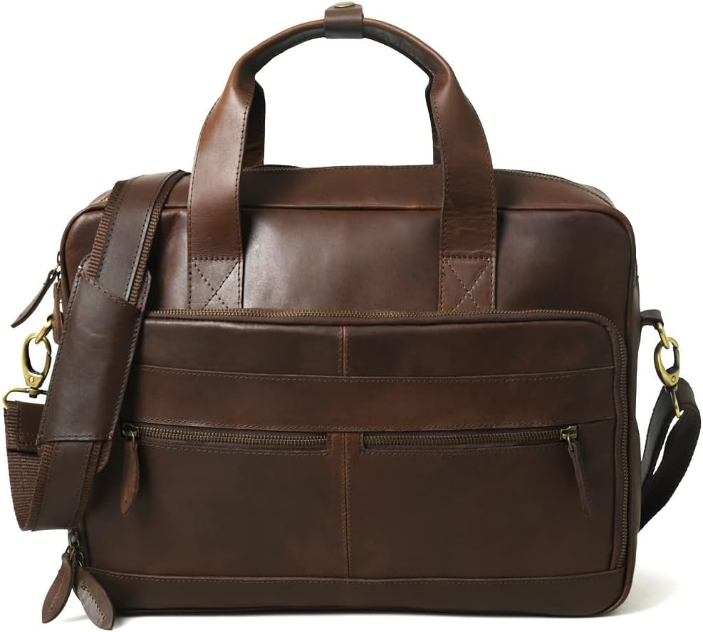 Gratlin Full Grain Buffalo Leather Briefcase For Men | Handcrafted Genuine Leather Messenger Bag for Men & Women | Brown Leather Laptop Bag for Men | Best Leather Bag Satchel Computer Case in 16 Inch