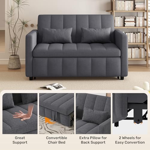 Image of Nebuaegis Sleeper Sofa Bed,3-in-1 Convertible Pull Out Couch with Adjustable Backrest for Living Room,Loveseat Sofa Bed with Side Pockets,Easy Assembly,Light Gray,1 PCS