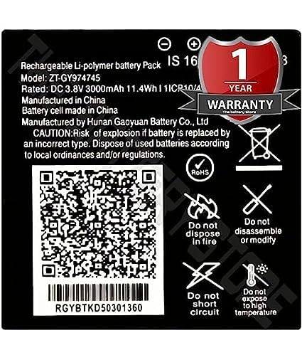 Image of Original ZT-GY974745 Battery for LYF Jio WiFi Dongle JMR815 Wireless Router Battery with 1 Year Warranty **** (V00000248)