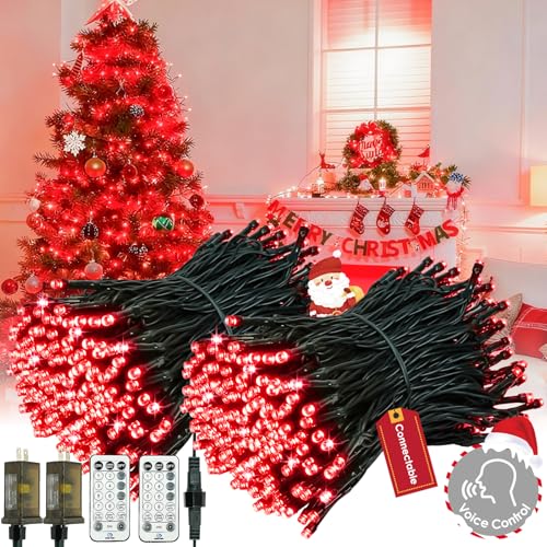 2025 New Voice Control Connectable 2PK 164FT 400LED Christmas String Lights Indoor Outdoor with Remote | Smart Twinkle String Lights 12 Modes & Timer for Xmas Tree Decor (Red)