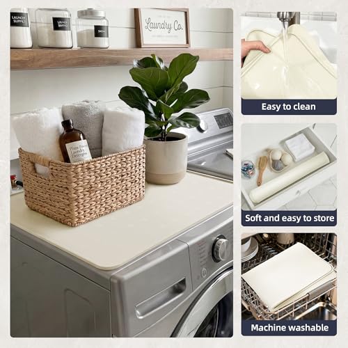 ZJWZLG Washer Dryer Top Protector Mat, 26"x18" 2Pcs Beige,Non-Slip, Waterproof & Heat-Resistant Silicone Pad with Raised Edge — Laundry Countertop & Kitchen. — view 5