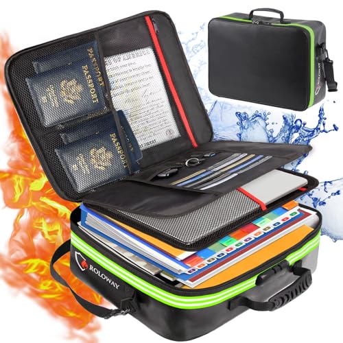 Mejores review On-line Fijaciones a Prueba de Fuego para Comercios para comprar hoy. 33 ROLOWAY - Bolsa de documentos ignífuga con cerradura y tira reflectante (17 x 11.8 x 5 pulgadas), organizador de documentos seguro a prueba de fuego, bolsa de almacenamiento de...