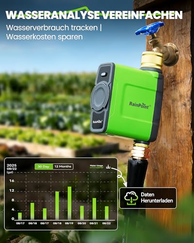RAINPOINT Bewässerungscomputer WLAN mit Messing Einlass und Auslass, Smart Bewässerungssteuerung, APP/Sprachsteuerung, Wetterbasiert, Automatisches Bewässerung für Garten Rasen, 6 Zeitplänen