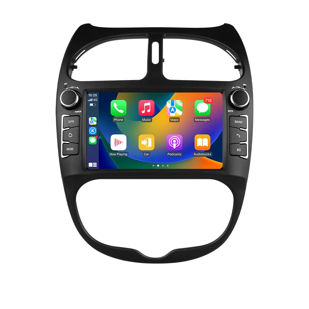 Ossuret Autoradio pour Peugeot 206 206CC 206SW (2000-2008), 7 Pouces Android 14 écran Tactile 2+32 Go Navigation GPS avec Carplay Android Auto WiFi Bluetooth USB