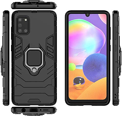Image of FitSmart Hybrid Armor Shockproof Soft TPU and Hard PC Back Cover with Ring Case for Samsung Galaxy A31 SM-A315F /DS - Black