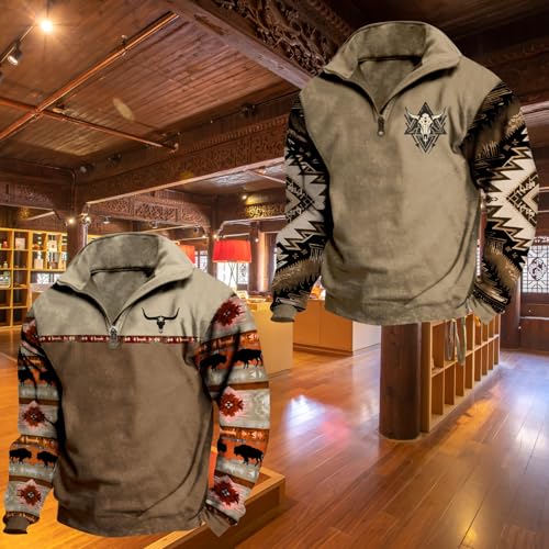 Bengbobar Western Cowboy Sweatshirts for Men Ethnic Retro Aztec Printed Hoodie Long Sleeve Western Jackets for Men4
