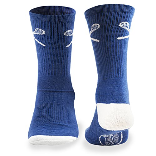 ChalkTalkSPORTS Lacrosse Performance Crew Socks - Crossed LAX Sticks - Blue - Lacrosse Mid-Calf Socks - Adult2