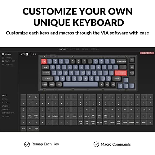 Image of Keychron V2 Wired Custom Mechanical Keyboard, 65% Layout QMK /VIA Programmable Macro with Hot-swappable Keychron K Pro Brown Switch Compatible with Mac Windows Linux (Frosted Black - Translucent)