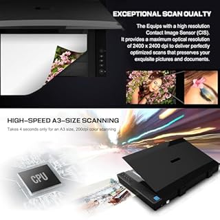 HMWOKPOT A3 Large Format Flatbed Scanner for Graphics and Documents, 2400DPI High Definition Photo Scanner Scan 12"X 17" in 4 Sec for Office, Schools and Education Support