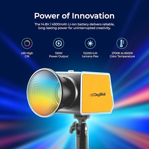 Image of Digitek (DCL 100WBC RGB) 100W LED Video Light with Mini Bowens, Reflector, CRI 97+, 2700-6500K, 13000LM, App Control, 4500mAh Battery, 1 /4 Mount, 20 FX Modes, for Indoor and Outdoor Shoots