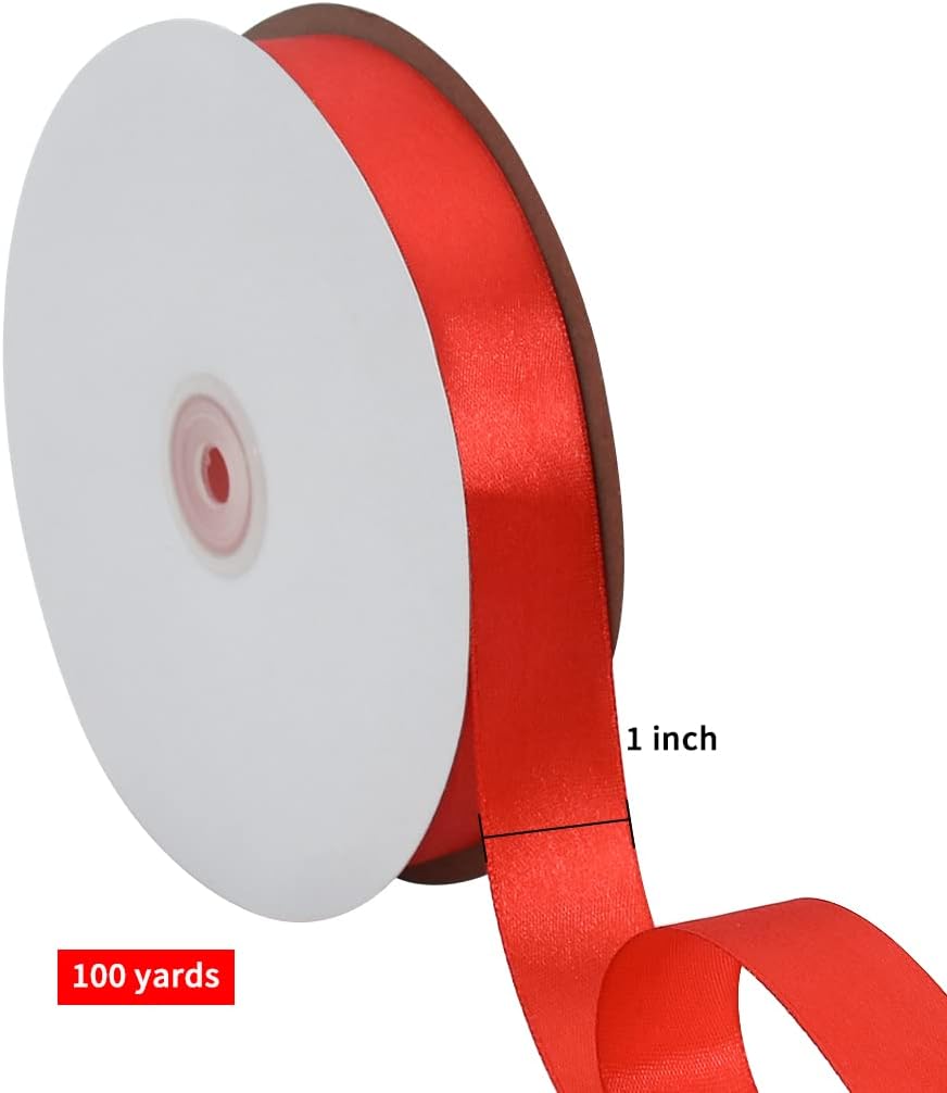 TONIFUL 25mm X 91m Red Satin Ribbon Wide Solid Fabric Ribbons Roll for Valentine's Day Gift Wrapping Invitation Cards Floral Bouquets Hair Crafts Wedding Party Decoration(1 Inch x 100yds,Red) - Image 3