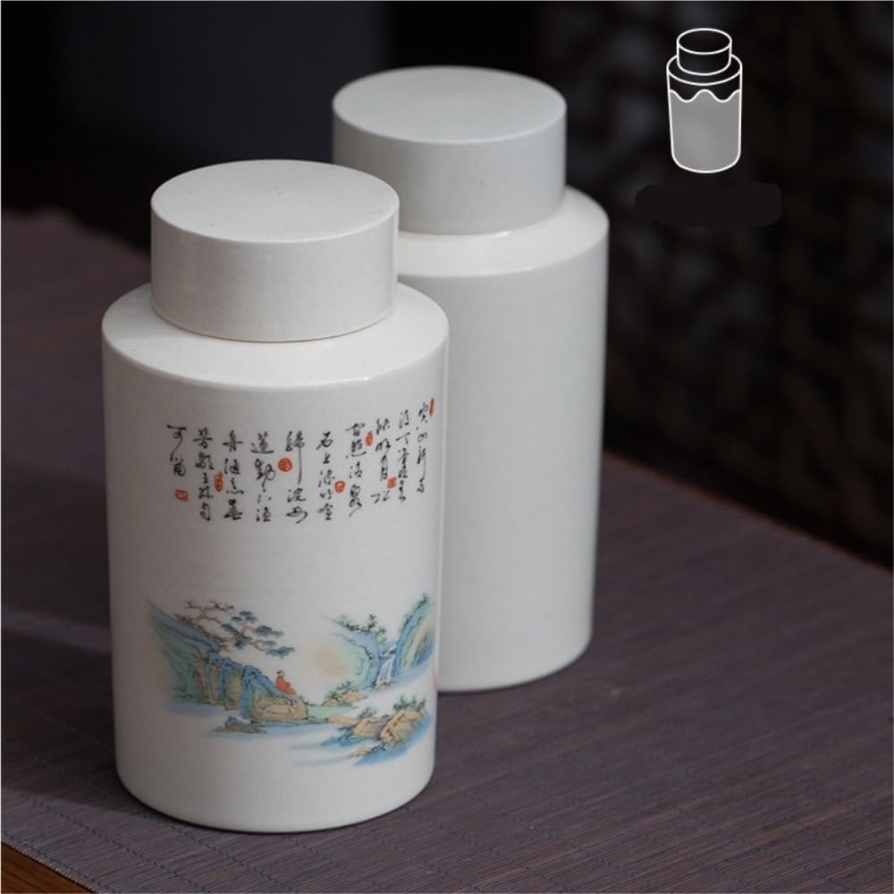 SONGCHAO Sugar Jar Household Loose Tea Storage Container Jar White Ceramic Small Sealed Portable Set Single Tea Canister