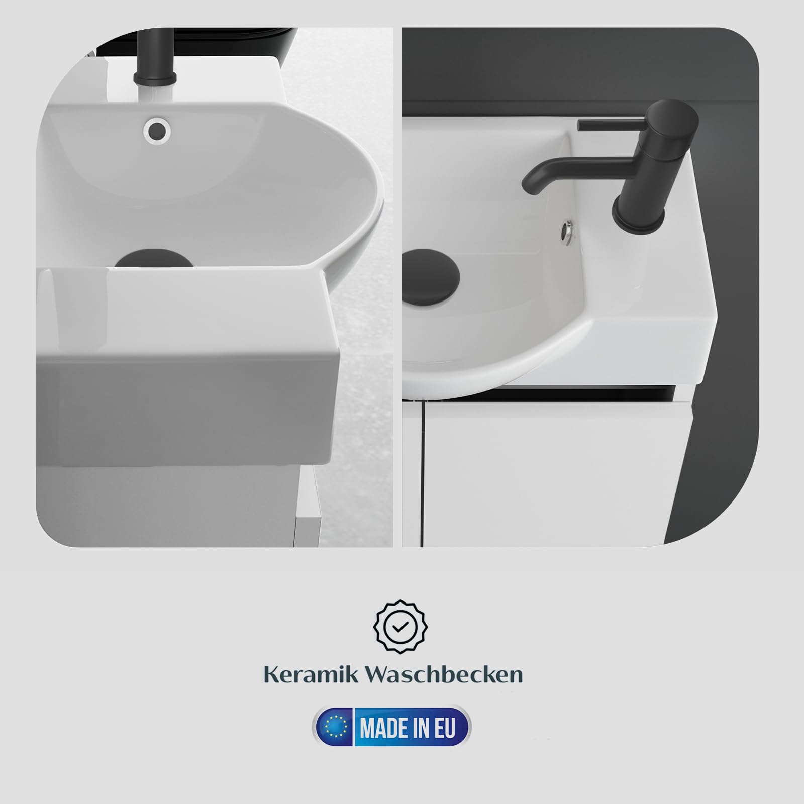 Alpenberger - Set completo di mobili da bagno, lavabo in ceramica sanitaria di alta qualità con mobiletto in MDF (bianco)