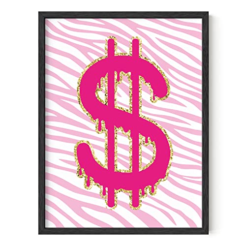 HAUS AND HUES Pink Poster Preppy Wall Art - Cute Posters for Room Aesthetic, Trendy Artwork for Teen Girls Room, Preppy Paintings (Black Frame, 12x16)