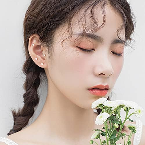 Aoen 925 Sterling Silver Stud Earrings Set | Tiny/Small Hypoallergenic Stud Earrings | Cubic Zirconia Stud Earrings for Women Girls