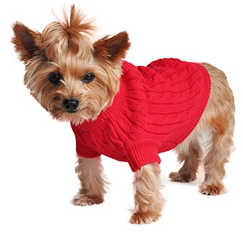 DOGGIE DESIGN Combed Cotton Cable Knit Dog Sweater - Fiery Red (Medium)