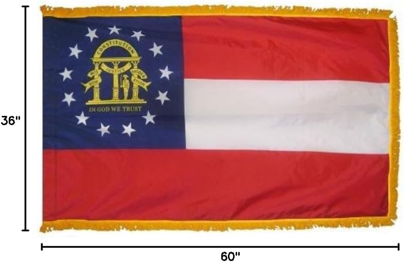 Georgia State Indoor Outdoor Parade Color Guard Dyed Nylon Flag Pole Hem Fringe 3' X 5'