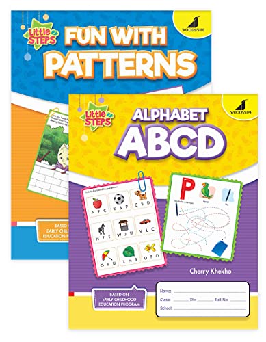 Image of Woodsnipe Alphabet and Pattern Writing Books for Preschool Ages 2- 4 Years| Tracing Capital Letters| Worksheets on Pre Writing Strokes, Lines, Curves, Colouring, Puzzles and more |2 Book Combo