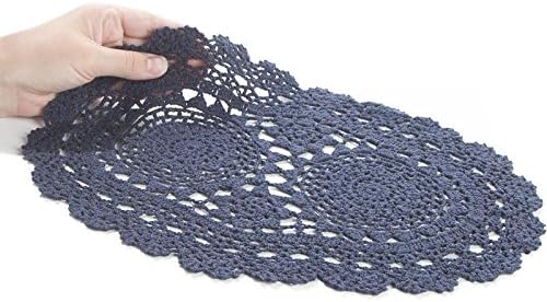 Miniatura 4 de Factory Direct Craft Juego de 3 tapetes de encaje de ganchillo ovalados de algodón burdeos de 15 pulgadas