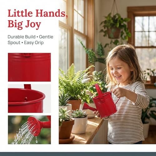 Image of DOITOOL 2 Pack Kids Metal Watering Can for Gardening, Small Iron Watering Can Set for Indoor Outdoor Plants, Mini Toddler Water Pot for Succulents Houseplants Bonsai (Blue, Red)