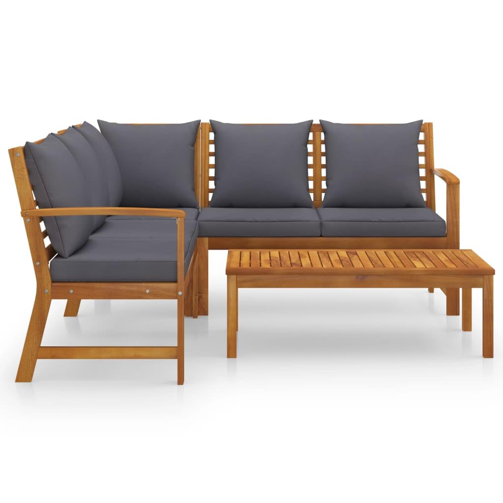 Mobili da giardino, 4 pezzi, in legno di acacia, cuscini color crema | Design modulare, rivestimento in poliestere lavabile, tavolino incluso, seduta imbottita