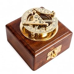 Brass Sundial Compass Solid Brass Pocket Sundial West London with Wooden Box Rustic Vintage Home