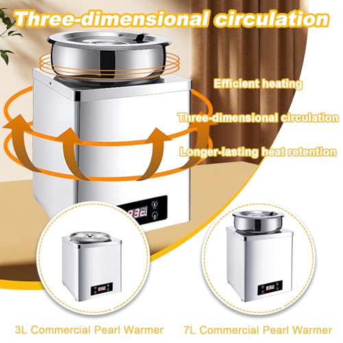 Calentador de Perlas Comercial y Olla Aislante para Tapioca, 300 W-600 W, Rango de Control de Temperatura: 30-100 °C, Panel táctil de 3 l/7 l, para Sushi, arroz (3L)