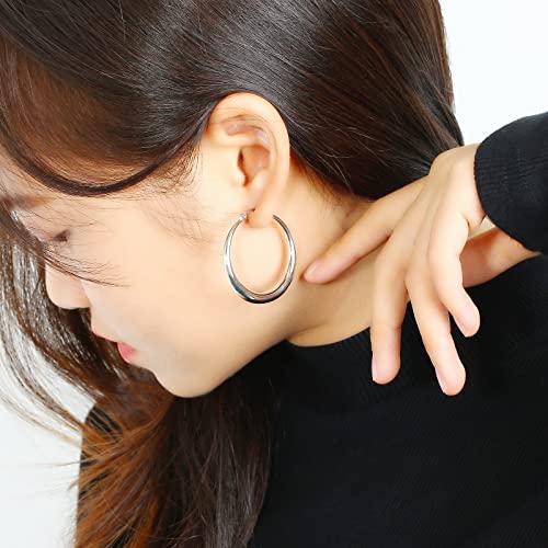 Plain Big Titanium Hoop Earring Charms Jewelry Hypoallergenic For Sensitive Ears, Large Round Earring Hollow Lightweight High Polished, Pure Titanium Earring For Women #TOP1