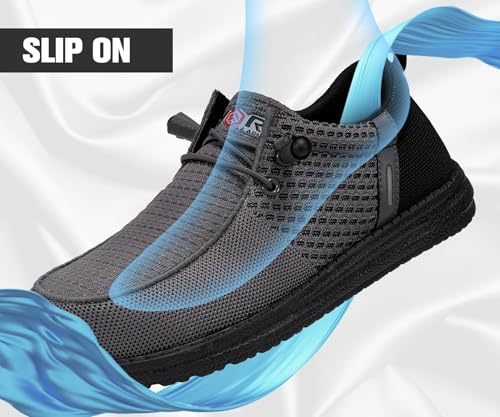Image of LARNMERN Slip On Steel Toe Shoes Men Loafers Work Safety Tennis Sneakers | Lightweight, Comfortable, Walking, Wide, Hands Free, Lounging, House, Mechanic, Construction, Casual, Dress, Office, 0utdoor