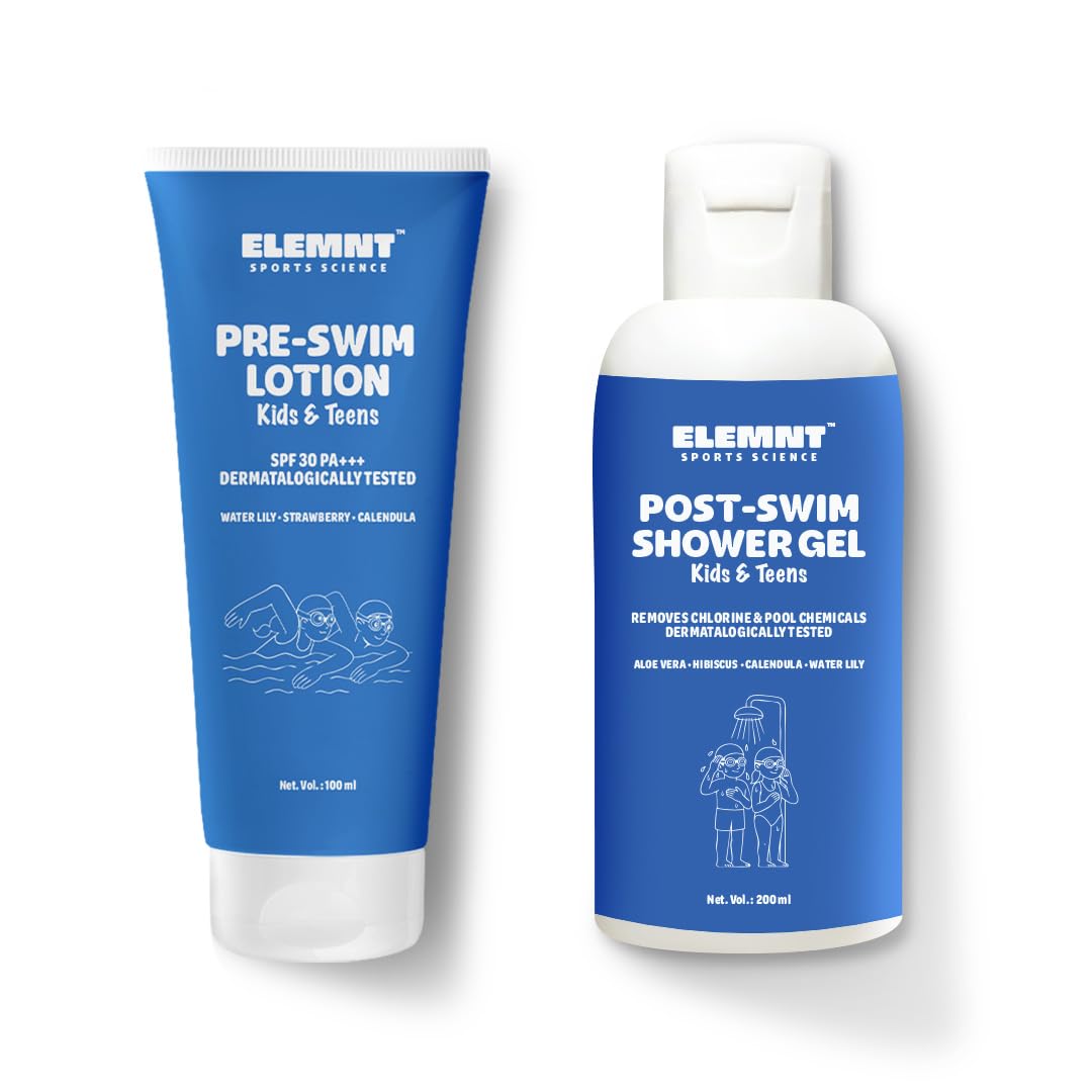 Elemnt Swim care combo for Kids & Teens - Pre Swim Body Lotion for Kid & Teen + Post Swim Shower Gel for kids & teens | Complete Swimming Skincare combo for childeren age 6 - 16 year olds | (Pack of 2, 300, millilitre)-image-2